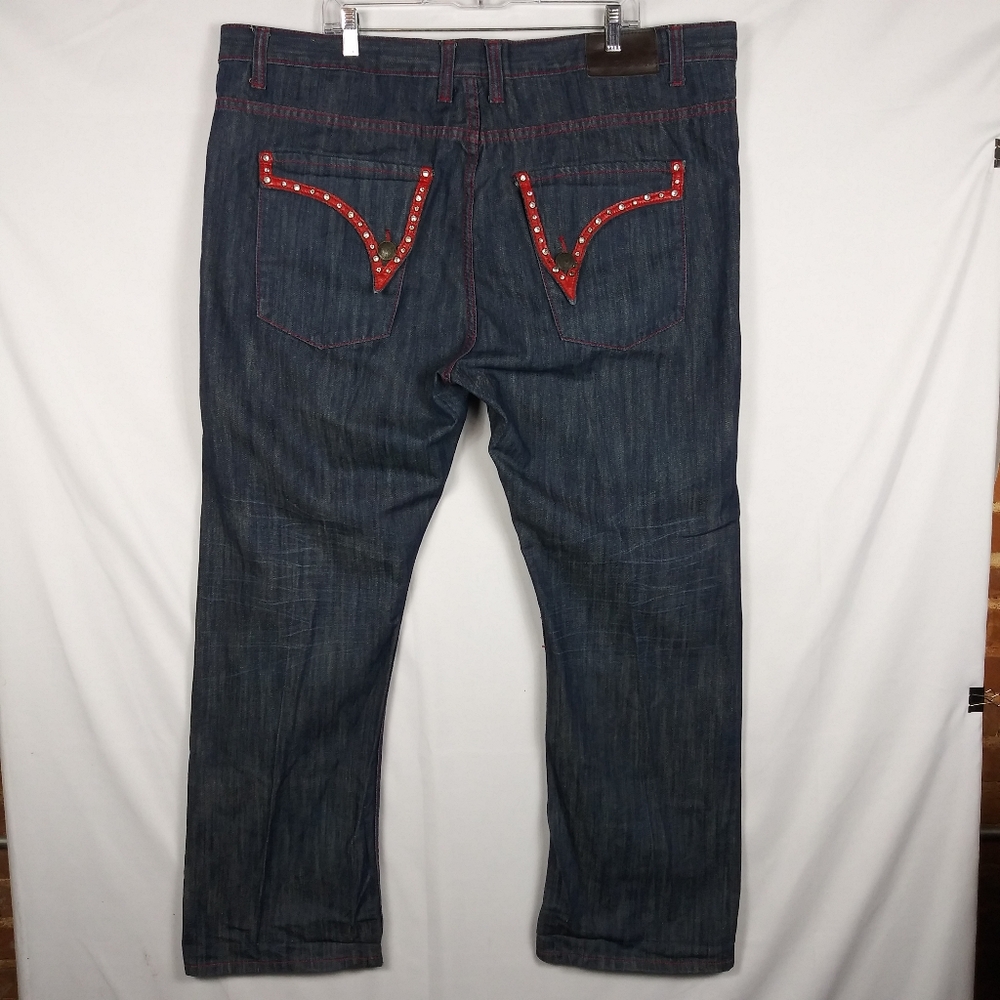 PJ Mark Jeans Men's Size 44 x 30 Relaxed Leather Piping Blue Denim